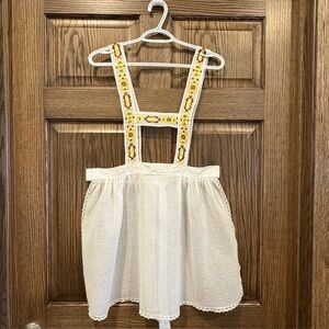 Vintage Dotted Swiss Apron Strappy Bib Style Tyrol Style Embroidery Tie Back